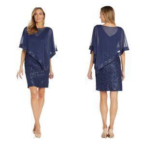 R&M Richards Embellished Sequin Lace Sheer Poncho Dress. 12.